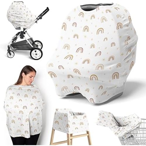 Sweet Jojo Designs Boho Rainbow Girl Infant Baby Car Seat Cover Nursing Breastfeeding Shopping Cart Stroller Canopy Blush Pink Yellow Tan Bohemian Modern Neutral Vintage Dusty Rose Gold Mauve Taupe
