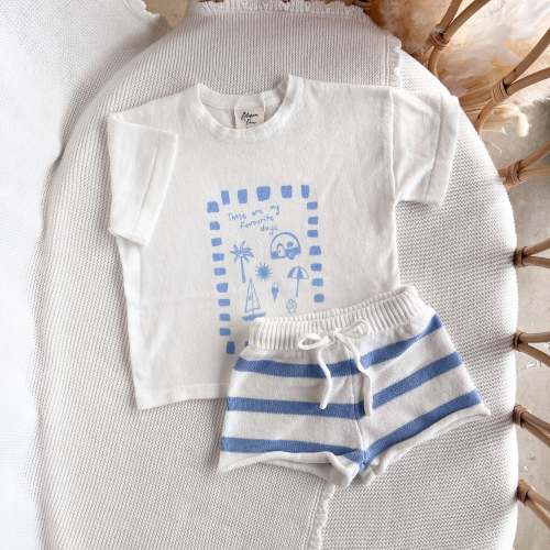 Kids 'Favourite Days' Tee and Knit Shorts Bundle- White & Blue