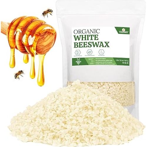 YASNAY White Beeswax Pellets 2LB, 100% Organic Beeswax, Beeswax for Candle Making, Body, Skin Care DIY, Lip Balm and Soap Making Supplies