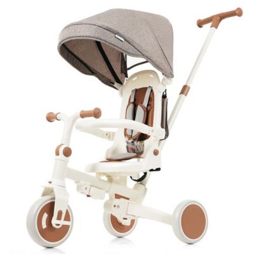 Whisen 7 in 1 Baby Tricycle, Foldable Toddler Tricycle with Removable and Adjustable Parent Handle, Canopy, and Guardrail