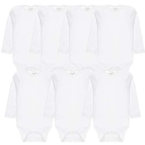 Everyday Kids 7 Pack White Long Sleeve Baby Bodysuits for Boys and Girls