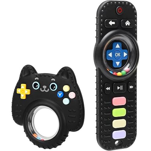 Lot de 2 hochets de dentition pour bébés de 3 à 6 mois, soulagement de la dentition pour nourrissons de 6 à 24 mois, jouets sensoriels en silicone pour garçons et filles