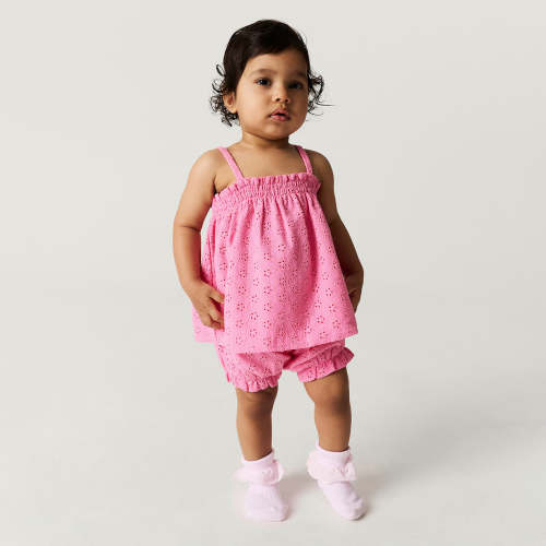 Aurora Pink Eyelet Smocked Tank Bummie Set
