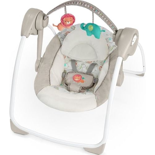 Ingenuity Soothe 'n Delight Portable Baby Swing for Infant, Newborn to 9M | Compact Plush Baby Swing with 6 Speeds, Music, Foldable Portable Design, Cushioned Seat, Newborn to 9 Months, 6-20 lbs