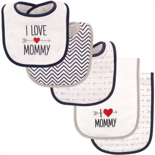 Luvable Friends Baby Boy Bib and Burp Cloth Set 5pk, Boy Mommy, One Size