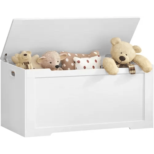 usikey 39.4” Toy Chest, Toy Box for Living Room, Storage Chest with 2 Safety Hinges, Lift Top Storage Bench, Storage Trunk, for Bedroom, Entryway, White