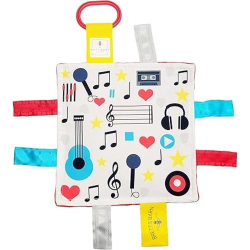 Baby Jack & Co 8x8” Music Lovey Tag Toys for Babies - Baby Crinkle Toys - Crinkle Toys for Baby - Soft & Safe - Learn Shapes & Colors - Ideal Baby Toy - BPA Free w/Stroller Clip