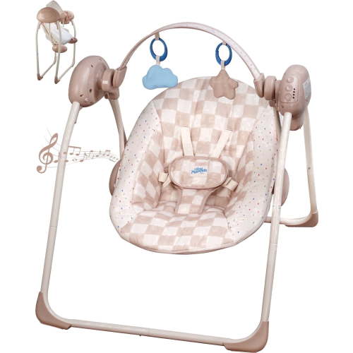 Tiny Marvels Deluxe Portable Baby Swing, 0-9 Months, Adjustable Speed, Music, Removable Toy Bar
