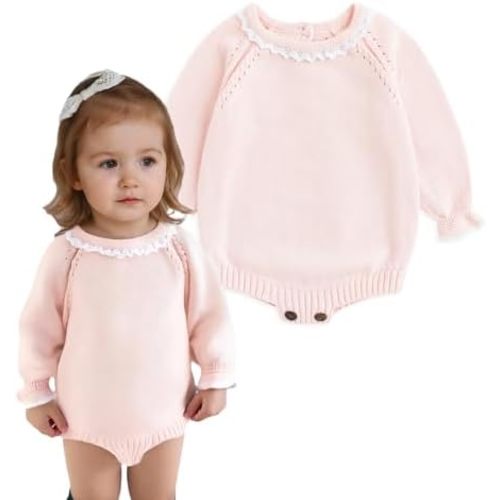 Simplee kids Baby Girls Kint Romper Fall Long Sleeve Rompers Newborn Baby Solid Overall Jumpsuit Outfits