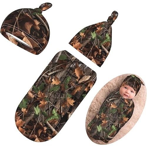 Personality Camo Newborn Swaddling Blanket Beanie Hat Funny Blanket Sleeping Bag New Born Sleep Sacks for Boys Girls