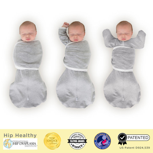 SwaddleDesigns Omni Swaddle Sack with Arms Up Half-Length Sleeves and Mitten Cuffs - Heathered Gray, Small 6-14 Lbs (0-3 Months)
