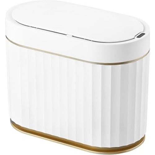 ELPHECO Mini Desktop Trash Bin Small Trash Can with Lid, 5 litres Desktop Motion Sensor Trash Can, 1.3 Gallon Waterproof Countertop Trash Can, Small Plastic Trash Can for Desk, Bedroom, Golden