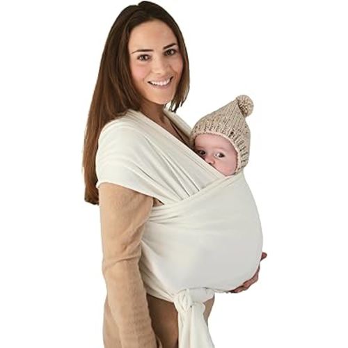 mushie Baby Wrap Carrier | Organic Cotton and Elastane | Infant Sling for Newborn and Babies 8-35 lbs (Ivory)