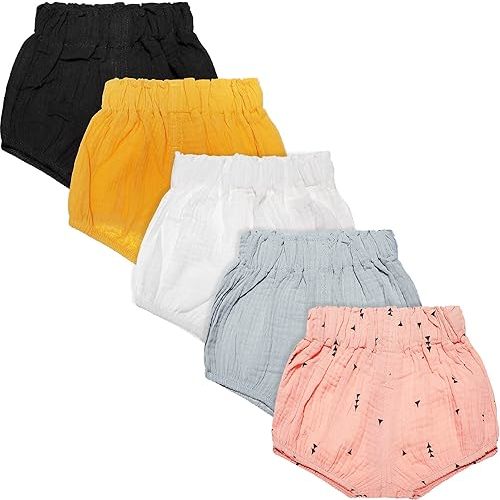 Sintege 5 Pieces Baby Linen Bloomer Short Blend Summer Loose Bloomer for Unisex Boy Girl (Assorted Color,3-6 Months)