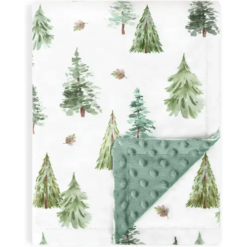 HOMRITAR Baby Blanket for Boys Soft Lightweight Minky Blanket with Double Layer Dotted Backing for Infant Toddler Nursery Crib with Green Pine Tree Design 30 x 40 Inch