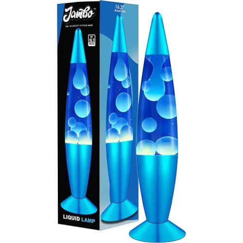 JAMBO 16" Beautiful Lamp- Blue with White/Blue Wax, Relaxing Liquid Light, Night Light Nightlight, Home Decor Living Room Office Bedroom Lamp for Adults Teens Kids, Magma Motion