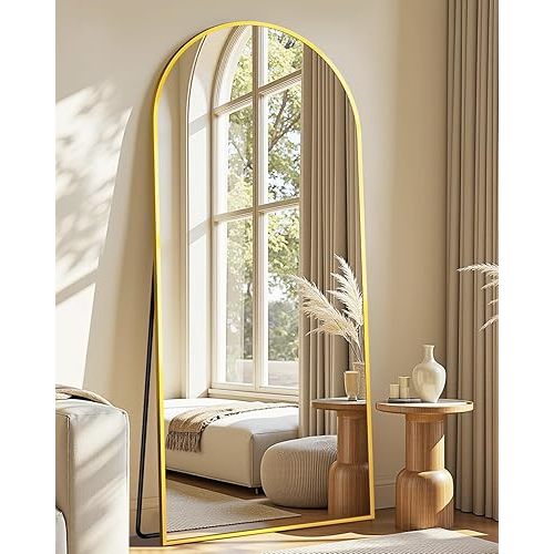 Full Length Mirror, 58"x21" Arched Full Body Mirror, Large Stand Up Aluminum Frame Floor Freestanding Hanging Leaning Mounted for Bedroom Living Room Entryway Gold