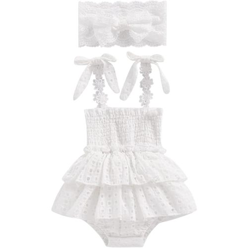 Newborn Baby Girl Bodysuit Sleeveless Halter Frill Romper One-piece Jumpsuit with Headband Summer Clothes Set