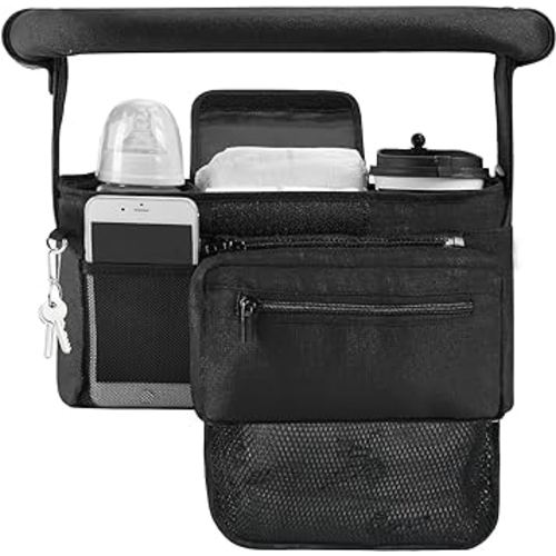 Momcozy Stroller Organizer, with 2 Non-Slip Stickers and 2 Large Capacity and Detachable Mesh Bags, Fits All Strollers Like Britax, Uppababy, Baby Jogger Stroller