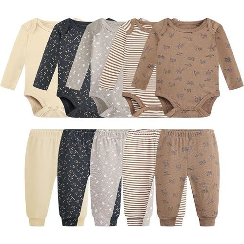 Baby Newborn Layette 10-Piece Clothing Sets Soft Cotton Bodysuits Pants Sets for Baby Boys Girls Toddler Unisex