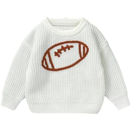 Toddler Baby Boy Girl Football Clothes Embroidery Chunky Knit Sweater Warm Pullover Sweatshirt Long Sleeve Fall Tops