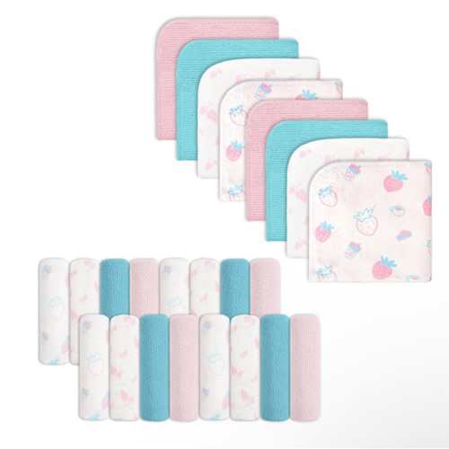 Baby Washcloths, 24Pack Baby Wash Cloths Extra Soft & Ultra Absorbent, Baby Towels Face Towel Unisex for Boys Girls Face & Body, Washclothes Gentle on Sensitive Skin, 9''x 9'' Strawberries