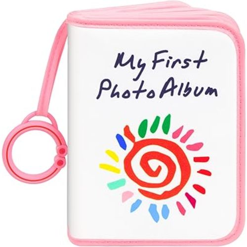 Baby's My First Family Album Holds 21 4x6 Photos, Baby Sun Photo Album Soft Cloth Family Book,My First Photo Book for Baby or Toddlers,Cute Book Gift for Babies Shower Newborns Family Photos (Pink)