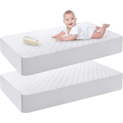 Utopia Bedding Waterproof Crib Fitted Mattress Protector (Pack of 2) - Toddler and Baby Crib Mattress Pad Cover - Soft and Breathable with 7 Inches Deep Skirt (White, 28" x 52")