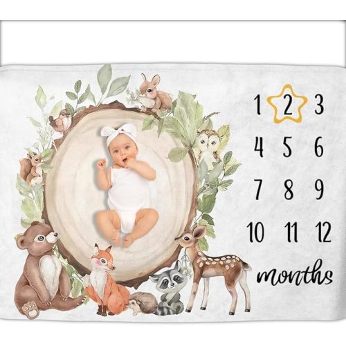 OLIVE OLIVIA Cartoon Baby Monthly Milestone Blanket, First 12 Months Baby Milestone Blanket for Baby Girls, Baby boy Blankets, Perfect Baby Blanket Gifts with Pentagram Frame, 50"x60"