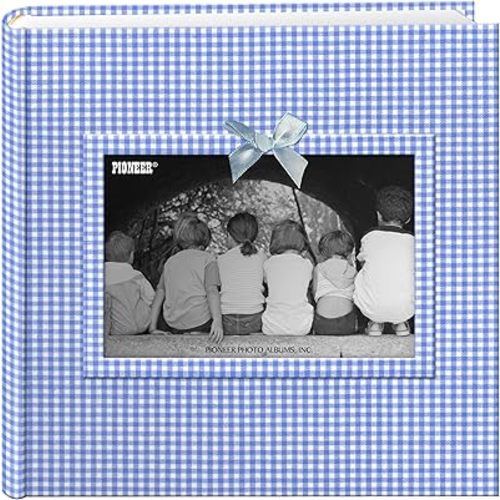 Pioneer Photo Albums 200-Pocket Gingham Fabric Frame Cover Photo Album for 4 by 6-Inch Prints, Blue