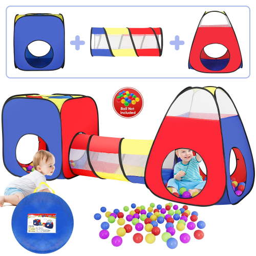 Yexmas 3-in-1 Kids Play Tent, Tunnel, Ball Pit & Castle Playhouse (No Ball)