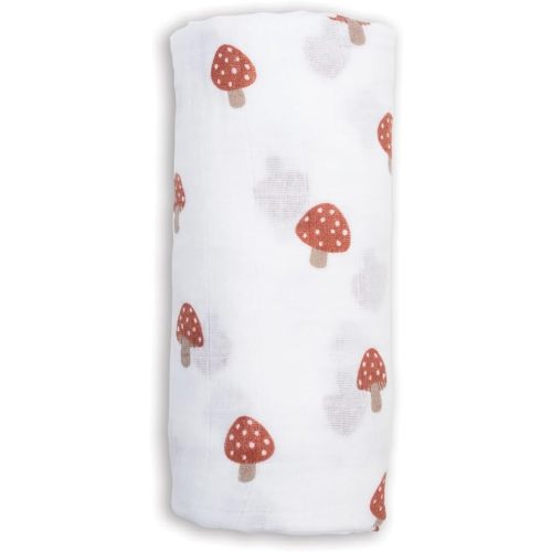 Lulujo Baby Swaddle Blanket | Unisex Softest 100% Cotton Muslin Swaddle Blanket| Neutral Receiving Blanket for Girls & Boys | 40in x 40in | Baby Gift| Mushrooms