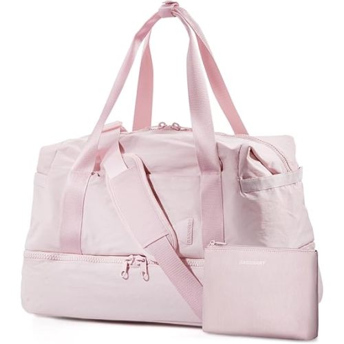 Weekender Bags for Women, BAGSMART Travel Duffel Bags with Shoe Compartment,Personal Item Travel Bag for Airlines, Carry on Overnight Tote Bag with Toiletry Bag (Pink)