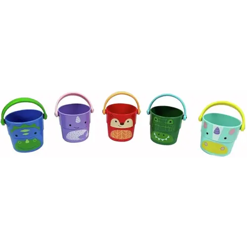 Skip Hop Baby Bath Toy Buckets, Zoo Stack & Pour Buckets, Pastel