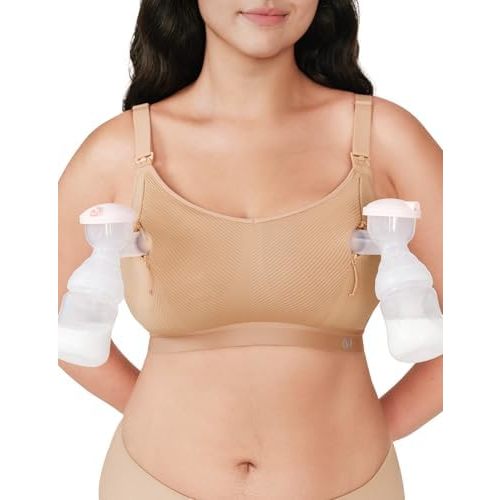 Pumping Bra Hands Free Zip Opening ZipPump Bra Seamless Nursing Bras for Breastfeeding Support Nursing & Pumping Bra in One