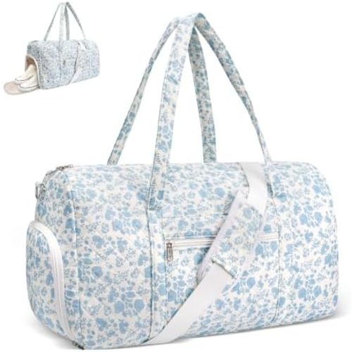 Gym Bag for Women, Cute Duffle Bag, Quilted Duffle Bag for Travel, Floral Duffle Bags, Weekend Bag with Zipper Pocket Dance Bag Organizer