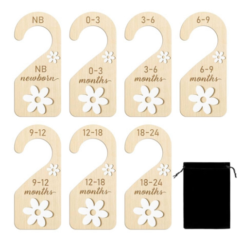 R HORSE Wooden Baby Closet Dividers - 8Pcs Double-Sided 3D Daisy Nursery Closet Organizer Baby Clothes Size Hanger Dividers Newborn Nursery Decor Birthday Gift for Boy Girl (0-24 Months)