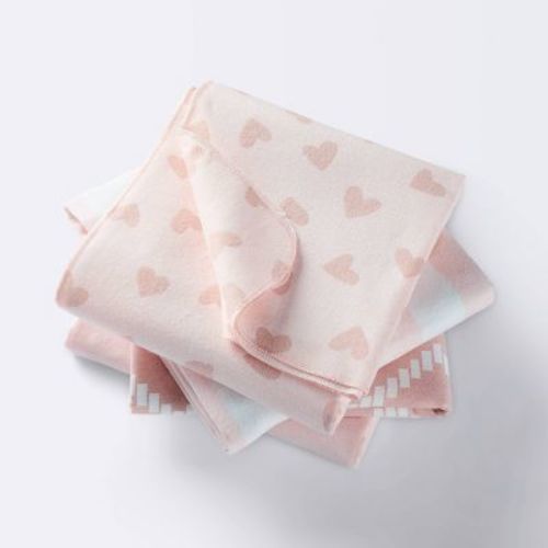 Flannel Baby Blanket - Pink Hearts And Chevron - Cloud Island™ : Target