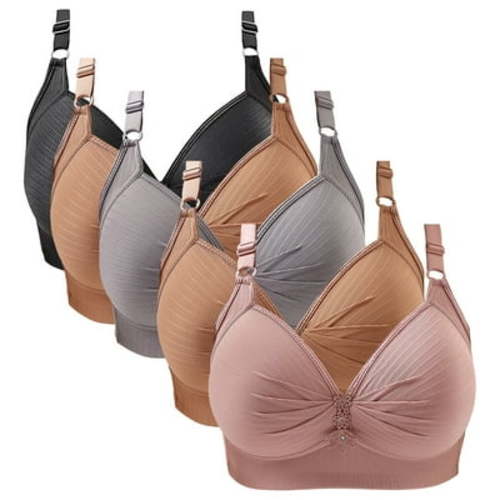 Brown Backless Bra, Cotton Pumping Bra Hands Free, Thin Laceless Steel Ring Comfortable Breathability Underwear Large Size Brater Buckle Female Bra Deep V Neck Vest Bralette Wireless Seamless Bra