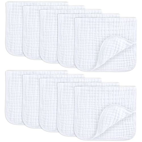 Comfy Cubs Muslin Burp Cloths Large 100% Cotton Hand Washcloths Set for Babies, Baby Essentials 6 Layers Extra Absorbent and Soft Boys & Girls Baby Rags for Newborn Registry (White, 10-Pack, 20" X10") - 10-Pack 20"X10"
