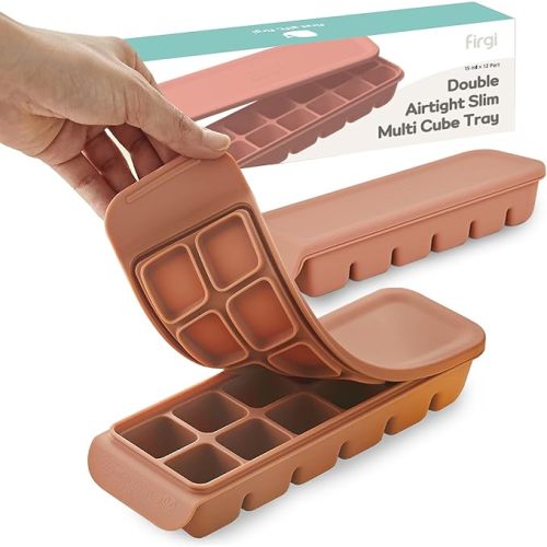 Silicone Freezer Trays with Lid, Leak Proof Silicone Freezer molds for Homemade Baby Food Breastmilk, Purees, Vegetables, Baby Food Jars Ice Tray with Lid BPA Free Indie Pink