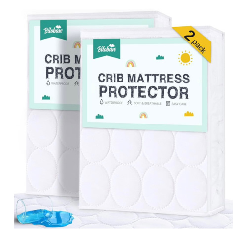 Crib Mattress Protector Sheets Waterproof 2 Pack, Quilted Crib Mattress Pad Cover Fitted Fits for Toddler Bed Mattress, White, 52” x 28”