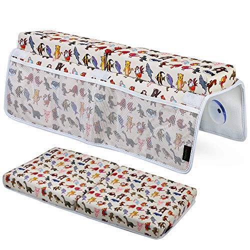 baby cre8ion Baby Bath Kneeler and Elbow Rest Pad Set. 1.75in Thick Bathtub Kneeler Pad and Bath Tub Elbow Rest. ‘Animal/Aqua’ Bath Mat Kneeling Pad and Elbow Pad with XL Pockets for Baby Bath Stuff
