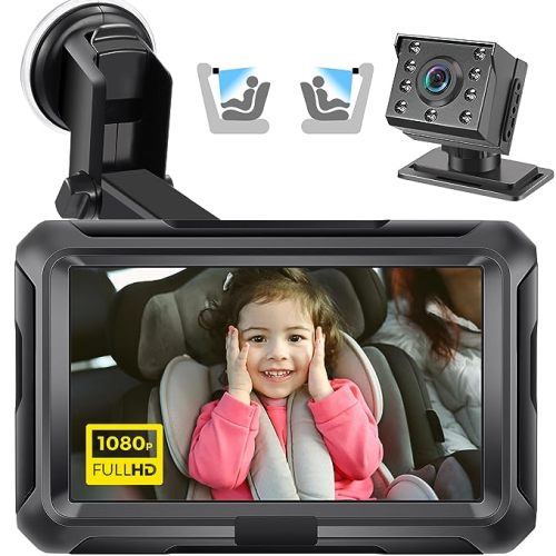 Zacro 1080P Baby Car Camera, 4.3" Baby Camera for Car with HD Night Vision, 150° Wide View Angle Baby Car Mirror with Camera, 360° Rotatable Safety Car Seat Mirror Camera for Baby Rear Facing Seat