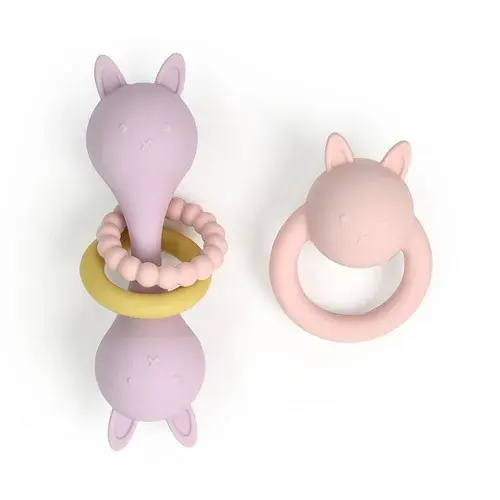 Little Rawr Rattle Gift Set Bunny Pink | Baby Bunting AU