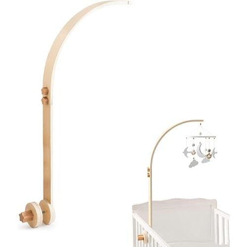Wooden Crib Mobile Arm | Baby Crib Mobile Arm Wooden Holder | Rotatable Adjustable Anti Slip Attachment Clamp for Sturdy Mobile Hanger (Curved Arm)