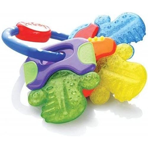 Nuby Ice Gel Teether Keys, 1 Pack Multicolor Keys on Blue Ring