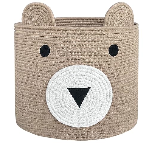 VK VK·LIVING Yellow Bear Laundry Basket, 14x14x14in, Cotton Rope, Foldable, Portable, Open, 15L, Storage and Organization in Living Room, Bedroom, Bathroom, Nursery Room, Playroom, Pet Toy Basket