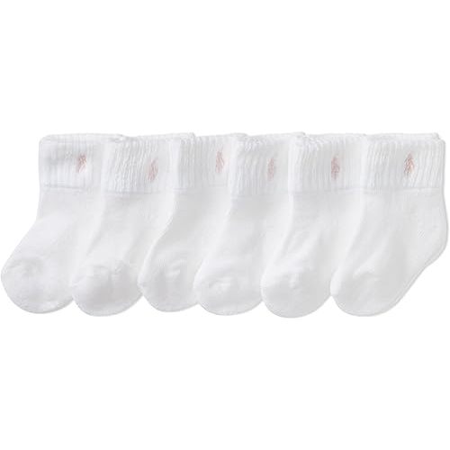 Polo Ralph Lauren Baby Classic Sport Ankle Socks-6 Pair Pack-Soft Stretchy Yarn & Stay Up Top