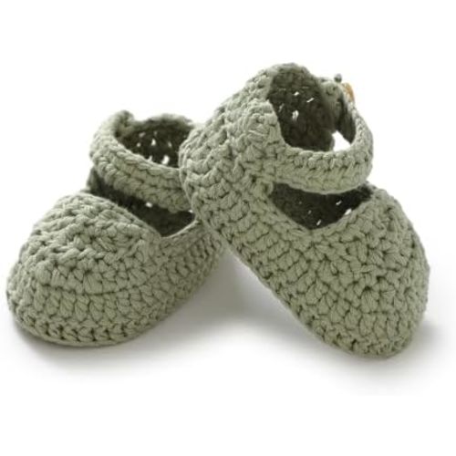 Hadetoto Baby Booties Newborn Baby Mary Jane Shoes Hand Crochet Knit First Walkers Cotton Infant Bootie